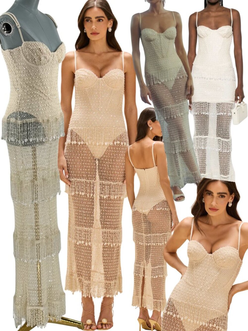 🆕 PATBO 🧿 NWOT Crochet Bloom Beaded Tiered Maxi Dress, Off White - Sz 12 BR44